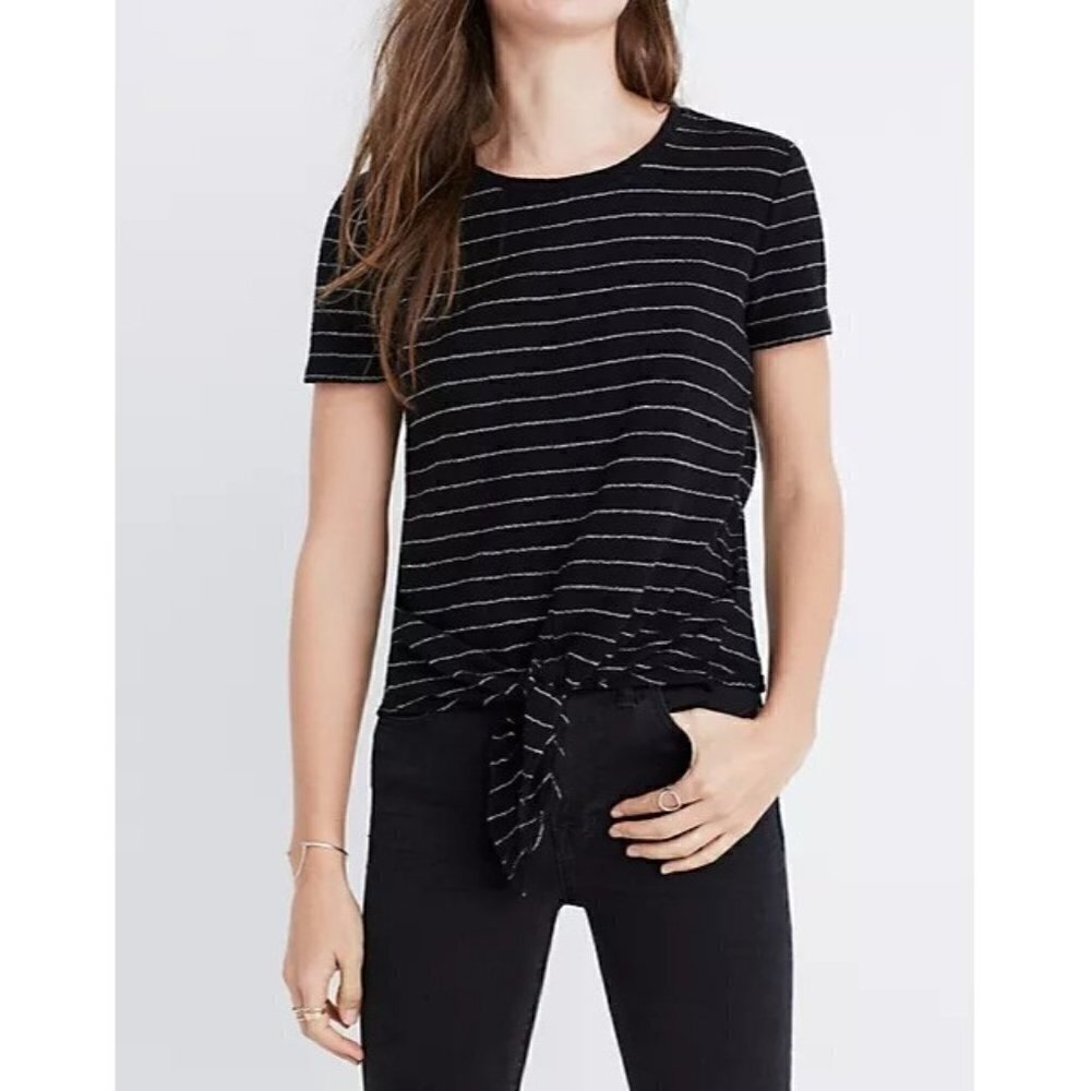 Madewell Black Modern Tie Front Short‎ Sleeve Top S